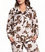 Skies Are Blue Plus Size Cow Print Satin Collared Long Sleeve Button-Down Coordinating Blouse - Image 1