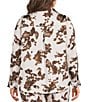 Skies Are Blue Plus Size Cow Print Satin Collared Long Sleeve Button-Down Coordinating Blouse - Image 2