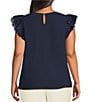Skies Are Blue Plus Size Crochet Trim Gauze Top, Color:Navy - Image 2