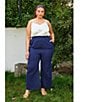 Skies Are Blue Plus Size Double Gauze Wide Leg Pants, Color:Navy - Image 6