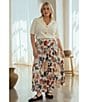 Skies Are Blue Plus Size Floral Printed Midi Skirt, Color:Ivory Multi - Image 5
