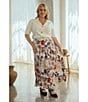 Skies Are Blue Plus Size Floral Printed Midi Skirt, Color:Ivory Multi - Image 6