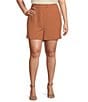 Color:Hazelnut - Image 1 - Plus Size High Waisted Flat Front Recycled Tailored Shorts