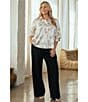 Skies Are Blue Plus Size Horse Print Point Collar Long Sleeve Blouse, Color:Ivory-Taupe - Image 6
