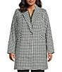 Skies Are Blue Plus Size Houndstooth Print Notch Lapel Neckline Long Sleeve Coat, Color:Green-Ivory - Image 2