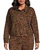 Skies Are Blue Plus Size Leopard Printed Long Sleeve Twill Jacket, Color:Brown - Image 2