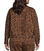 Skies Are Blue Plus Size Leopard Printed Long Sleeve Twill Jacket, Color:Brown - Image 3
