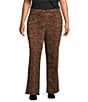 Skies Are Blue Plus Size Leopard Printed Twill Pants, Color:Brown - Image 1