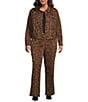 Skies Are Blue Plus Size Leopard Printed Twill Pants, Color:Brown - Image 3