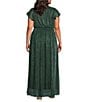 Skies Are Blue Plus Size Lurex V-Neck Short Flutter Sleeve Maxi Dress, Color:Green-Silver - Image 2