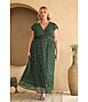 Skies Are Blue Plus Size Lurex V-Neck Short Flutter Sleeve Maxi Dress, Color:Green-Silver - Image 4