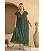Skies Are Blue Plus Size Lurex V-Neck Short Flutter Sleeve Maxi Dress, Color:Green-Silver - Image 5