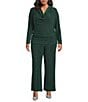 Skies Are Blue Plus Size Metallic Lurex Cowl Neck Long Sleeve Coordinating Top, Color:Hunter Green - Image 3