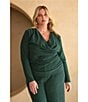 Skies Are Blue Plus Size Metallic Lurex Cowl Neck Long Sleeve Coordinating Top, Color:Hunter Green - Image 5