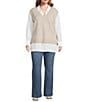 Skies Are Blue Plus Size Mixed Media Two-Fer Top, Color:Beige/Cream - Image 3