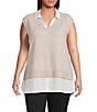 Skies Are Blue Plus Size Mixed Media Two-Fer Vest, Color:Beige/Cream - Image 1