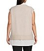 Skies Are Blue Plus Size Mixed Media Two-Fer Vest, Color:Beige/Cream - Image 2
