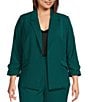 Color:Hunter Green - Image 1 - Plus Size Notch Lapel Shirred 3/4 Sleeve Open Front Coordinating Statement Blazer