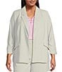 Color:Dove Grey - Image 1 - Plus Size Notch Lapel Shirred 3/4 Sleeve Open Front Coordinating Statement Blazer