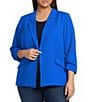 Skies Are Blue Plus Size Notch Lapel Shirred 3/4 Sleeve Open Front Coordinating Statement Blazer - Image 1