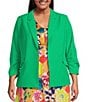 Color:Fresh Green - Image 1 - Plus Size Notch Lapel Shirred 3/4 Sleeve Open Front Coordinating Statement Blazer