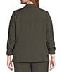 Skies Are Blue Plus Size Notch Lapel Shirred 3/4 Sleeve Open Front Coordinating Statement Blazer, Color:Dark Olive - Image 2