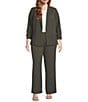 Skies Are Blue Plus Size Notch Lapel Shirred 3/4 Sleeve Open Front Coordinating Statement Blazer, Color:Dark Olive - Image 3