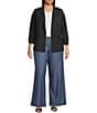Skies Are Blue Plus Size Notch Lapel Shirred 3/4 Sleeve Open Front Coordinating Statement Blazer, Color:Black - Image 3