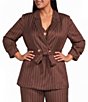 Skies Are Blue Plus Size Pinstripe Printed Double Breast Notch Lapel Collared Long Sleeve Coordinating Blazer - Image 1