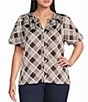Skies Are Blue Plus Size Plaid Printed V-Neck Short Sleeve Coordinating Top - Image 1
