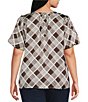 Skies Are Blue Plus Size Plaid Printed V-Neck Short Sleeve Coordinating Top - Image 2