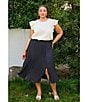 Skies Are Blue Plus Size Pleated Midi Skirt, Color:Black - Image 4