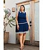 Skies Are Blue Plus Size Pleated Tennis Skirt, Color:Navy-Off White - Image 5
