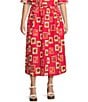 Skies Are Blue Plus Size Postcard Coordinating Midi Skirt, Color:Red Multi - Image 1