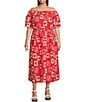 Skies Are Blue Plus Size Postcard Coordinating Midi Skirt, Color:Red Multi - Image 3