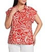 Skies Are Blue Plus Size Printed Collared V-Neck Cap Sleeve Coordinating Button Front Top - Image 1