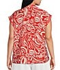 Skies Are Blue Plus Size Printed Collared V-Neck Cap Sleeve Coordinating Button Front Top - Image 2