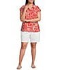 Skies Are Blue Plus Size Printed Collared V-Neck Cap Sleeve Coordinating Button Front Top - Image 3