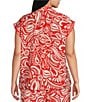 Skies Are Blue Plus Size Printed Collared V-Neck Cap Sleeve Coordinating Button Front Top - Image 2