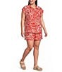 Skies Are Blue Plus Size Printed Collared V-Neck Cap Sleeve Coordinating Button Front Top - Image 3