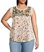 Skies Are Blue Plus Size Printed Flutter Sleeve Satin Top, Color:Beige Multi - Image 1