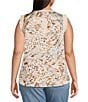 Skies Are Blue Plus Size Printed Flutter Sleeve Satin Top, Color:Beige Multi - Image 2