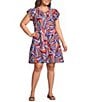 Skies Are Blue Plus Size Printed Ruffled Round Neck Cap Sleeve Tiered Mini Dress - Image 1