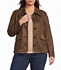 Skies Are Blue Plus Size Saddle Stitch Faux Suede Collared Long Sleeve Button Front Jacket - Image 1