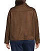 Skies Are Blue Plus Size Saddle Stitch Faux Suede Collared Long Sleeve Button Front Jacket - Image 2