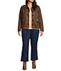 Skies Are Blue Plus Size Saddle Stitch Faux Suede Collared Long Sleeve Button Front Jacket - Image 3