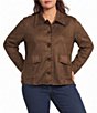 Skies Are Blue Plus Size Saddle Stitch Faux Suede Collared Long Sleeve Button Front Jacket - Image 4