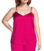 Color:Berry Pink - Image 1 - Plus Size Satin V-Neckline Double Shoulder Strap Tank Top