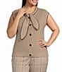 Skies Are Blue Plus Size Scarf Neck-Tie Cap Sleeve Sweater Knit Top - Image 1