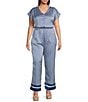 Color:Blue - Image 1 - Plus Size Sleeveless Bandana-Printed Jumpsuit